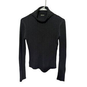 Indeed Sweater Mock Neck Black Ribbed L/S Womans S